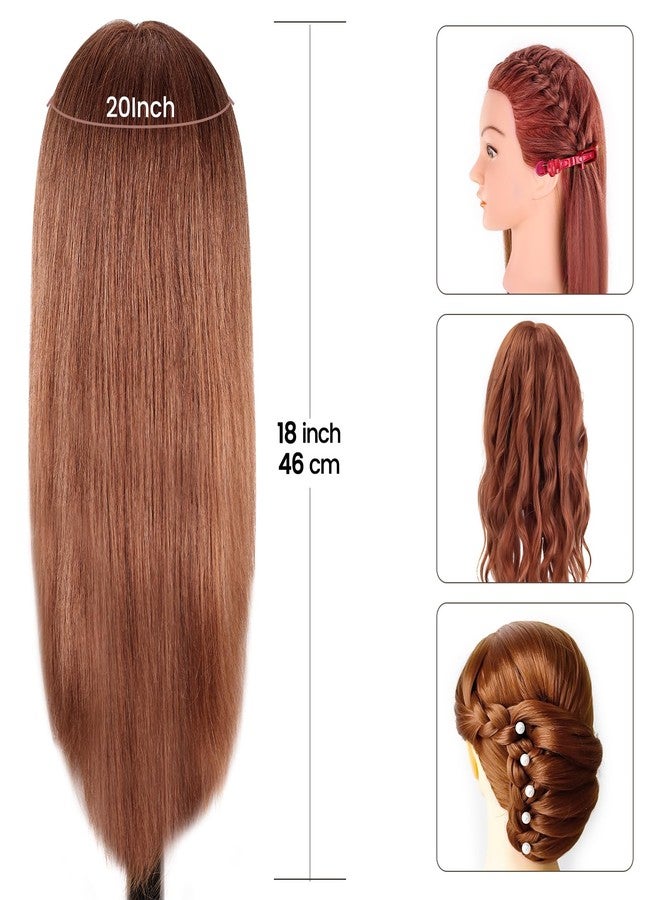 MYSWEETY Mannequin Head with Hair, Doll Head for Hair Styling, Manikin Head with 100% Human Hair Cosmetology Makeup Hairdressing Training Head with Clamp Holder and Tools(18" Auburn, Makeup) - Image 4